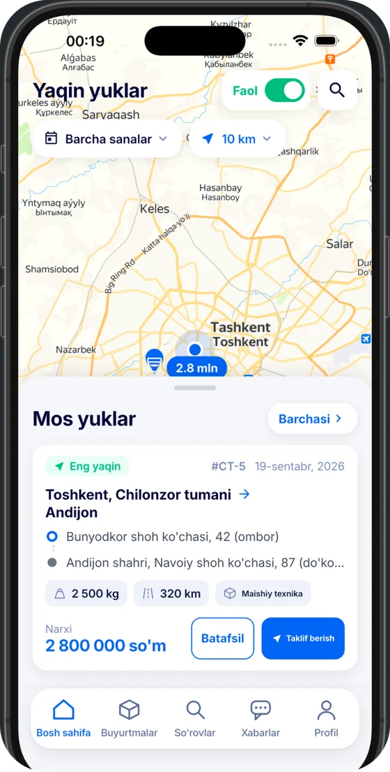 Haydovchi: xaritada yaqin yuklar